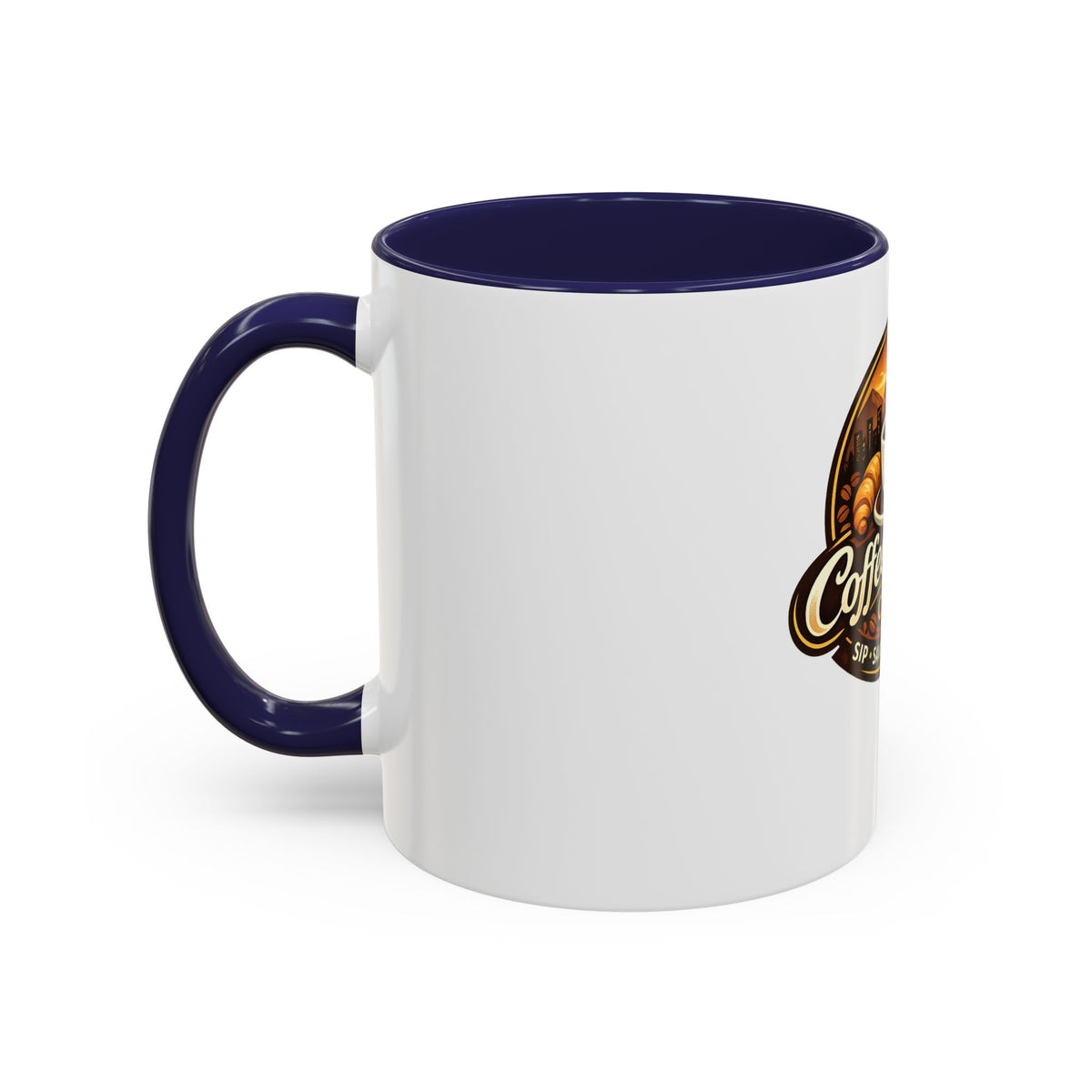Coffee Mug — "Coffee Break Café: Sip • Savor • Connect" Accent Ceramic Mug (11/15oz)
