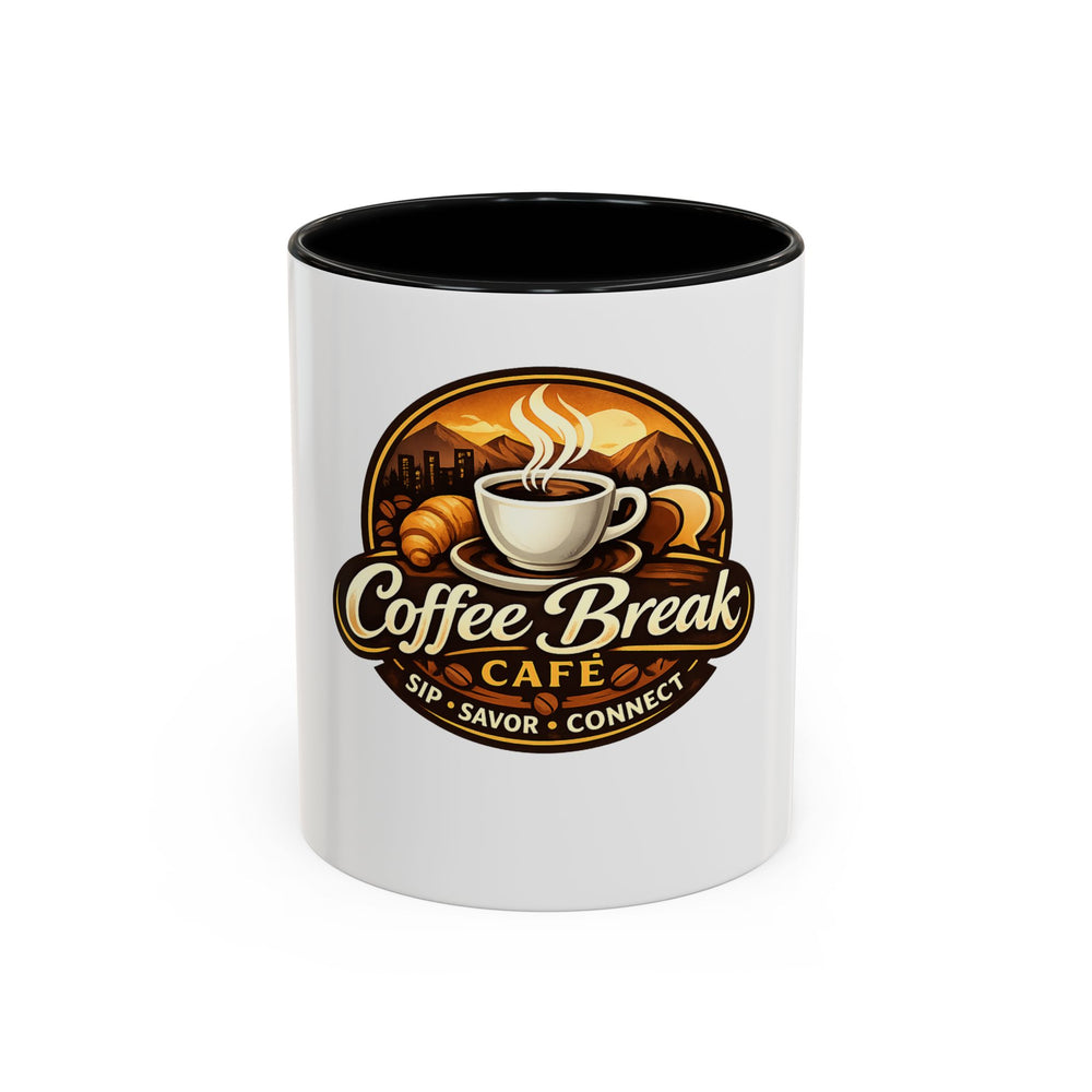 Coffee Mug — "Coffee Break Café: Sip • Savor • Connect" Accent Ceramic Mug (11/15oz)