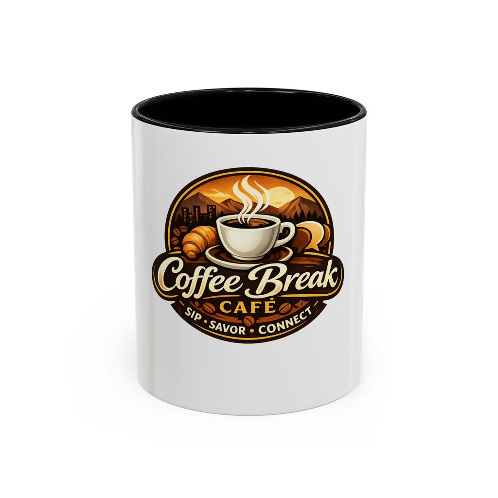 Coffee Mug — "Coffee Break Café: Sip • Savor • Connect" Accent Ceramic Mug (11/15oz)