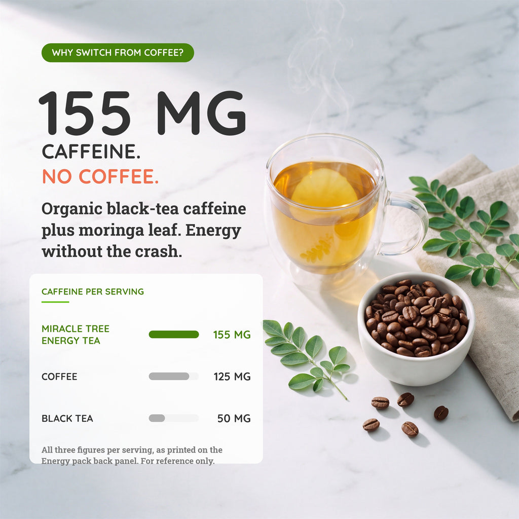 Organic Moringa Energy Tea - Peach Mint Apricot - Natural Coffee Alternative