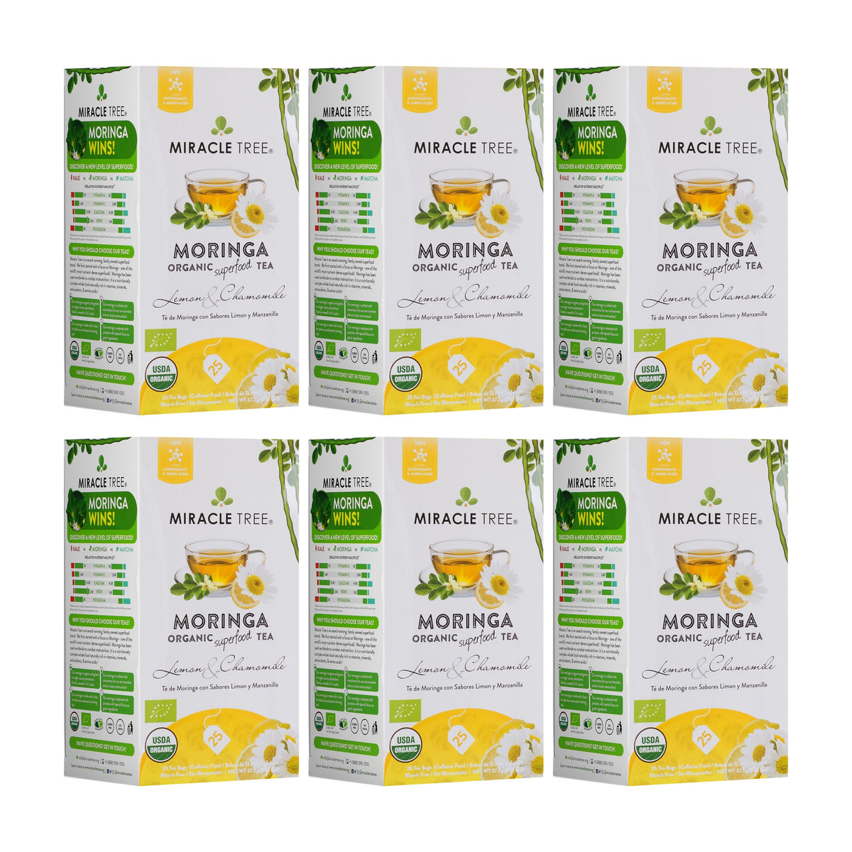 Organic Moringa Tea - Lemon & Chamomile - Caffeine-Free Herbal Tea