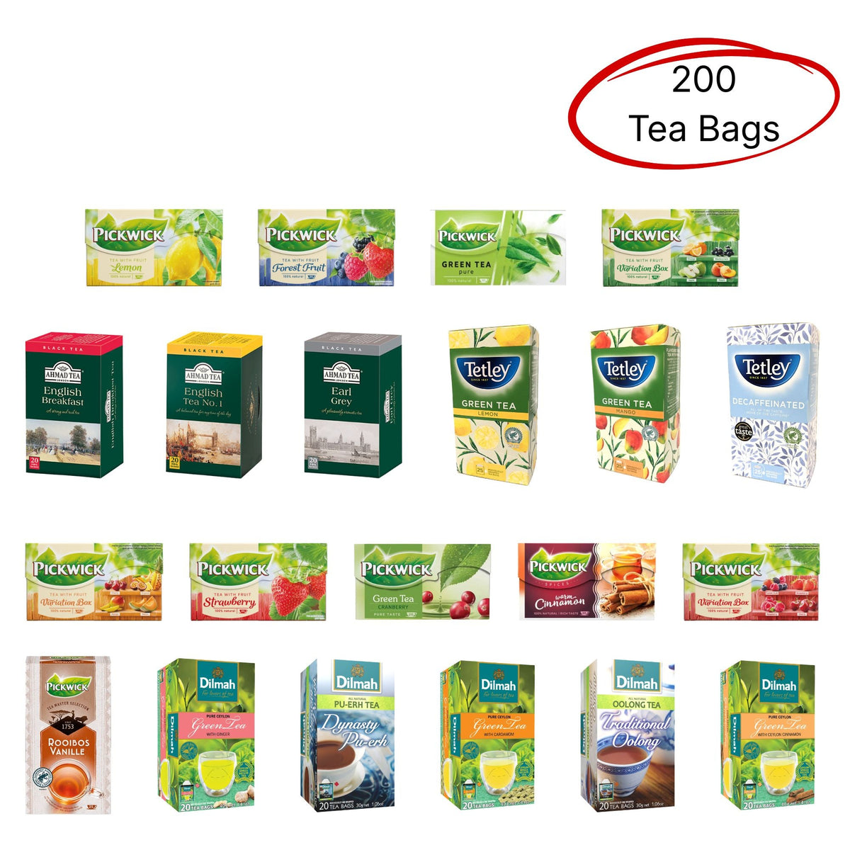 Ahmad Tea in Tea Variety Sampler Pack (200 Tea Bags). Enjoy selection of unique flavors from Ahmad, Tetley, Dilmah, Teekanne, and Pickwick Tea.