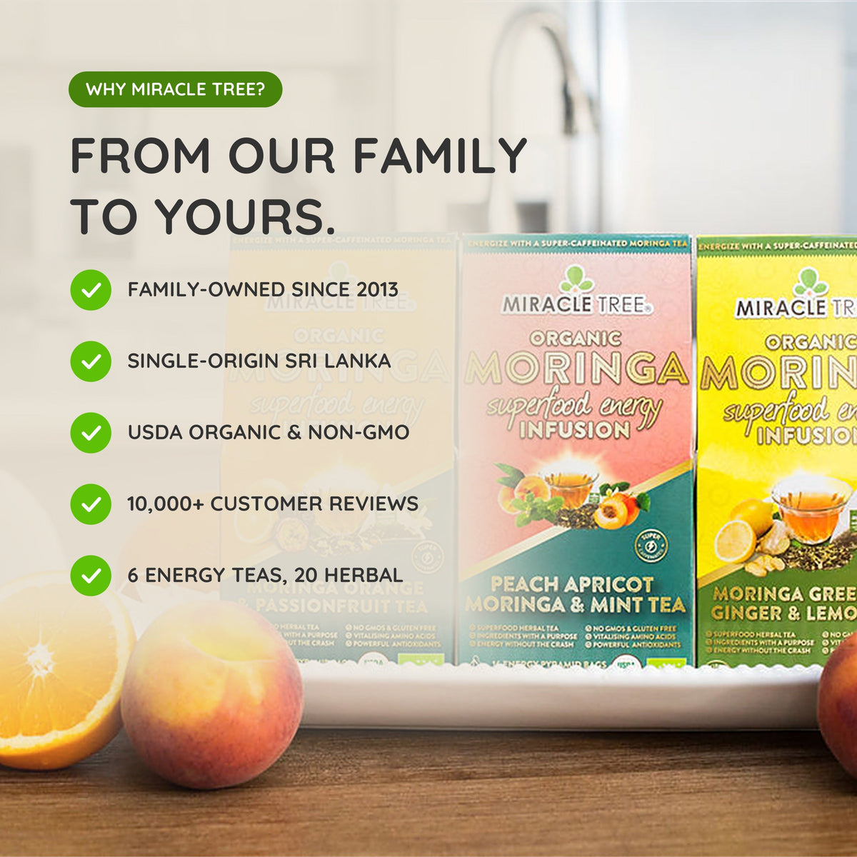 Organic Moringa Energy Tea - Peach Mint Apricot - Natural Coffee Alternative