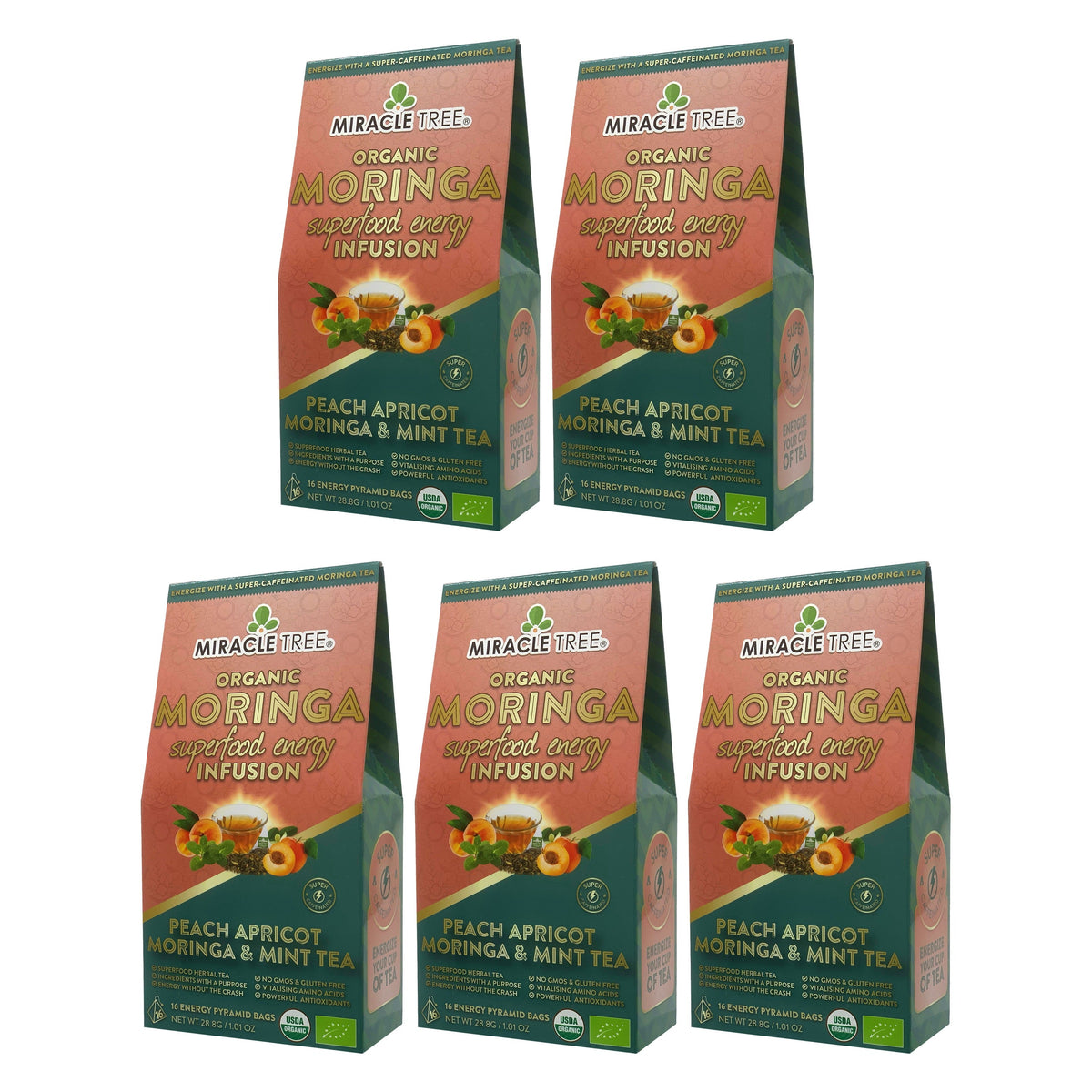 Organic Moringa Energy Tea - Peach Mint Apricot - Natural Coffee Alternative