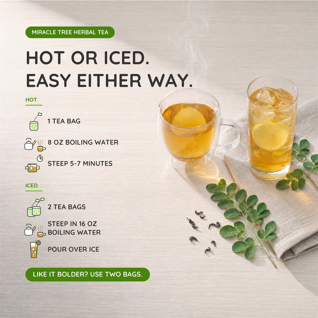 Organic Moringa Tea - Peach & Ginger - Caffeine-Free Herbal Tea