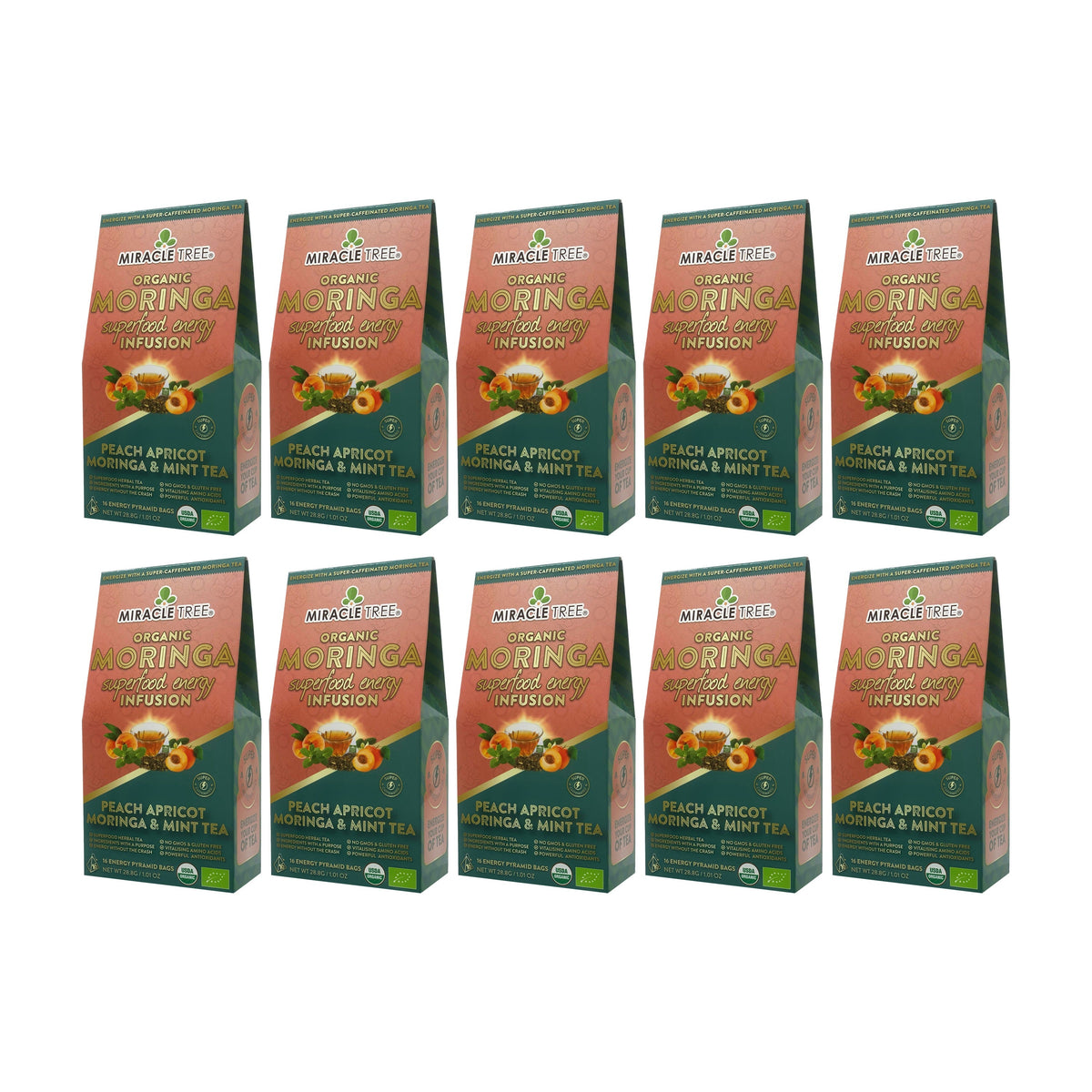 Organic Moringa Energy Tea - Peach Mint Apricot - Natural Coffee Alternative