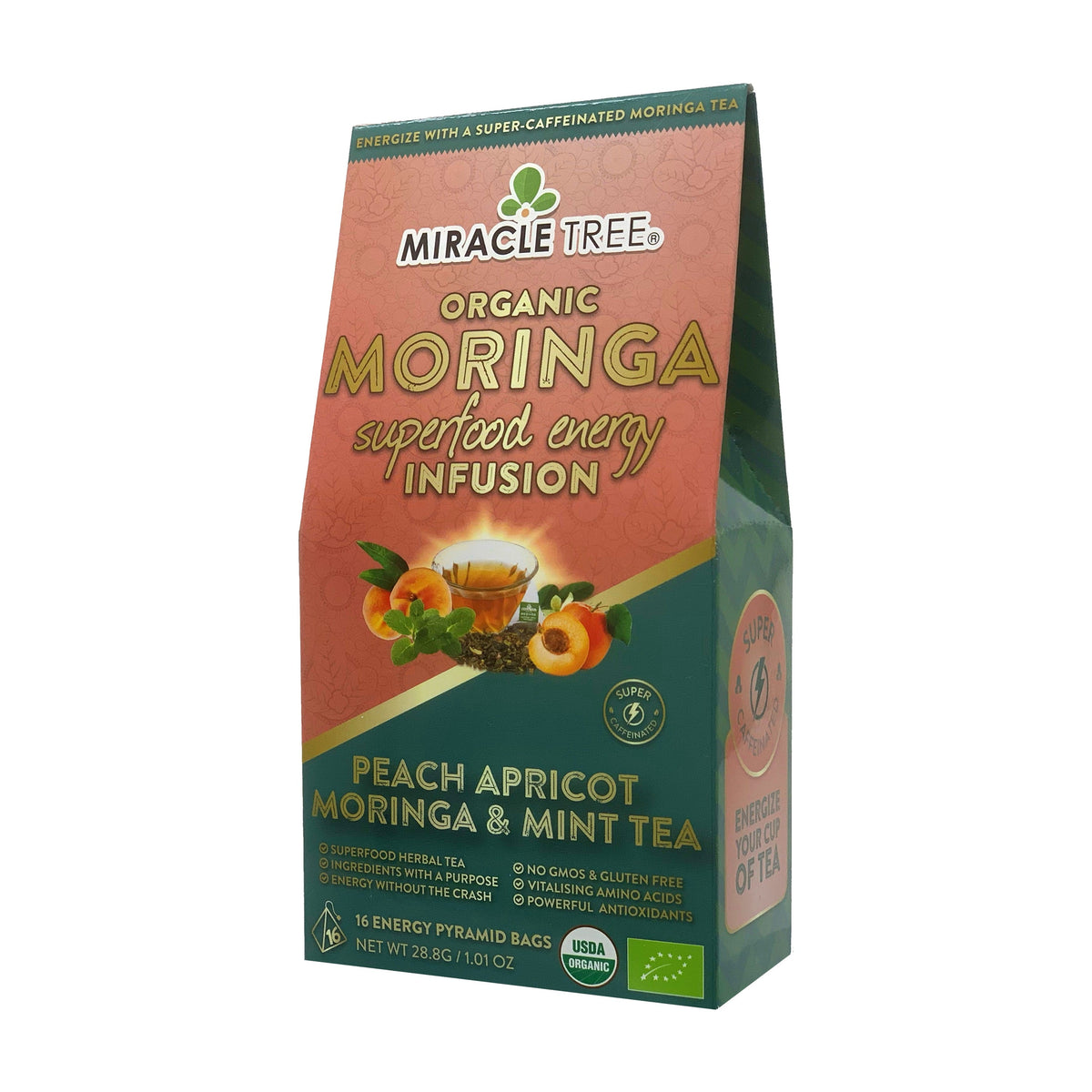 Organic Moringa Energy Tea - Peach Mint Apricot - Natural Coffee Alternative